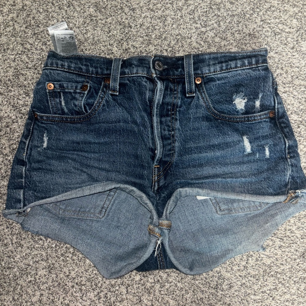 Levi 501 Dark Blue Distressed Denim Women’s Shorts
